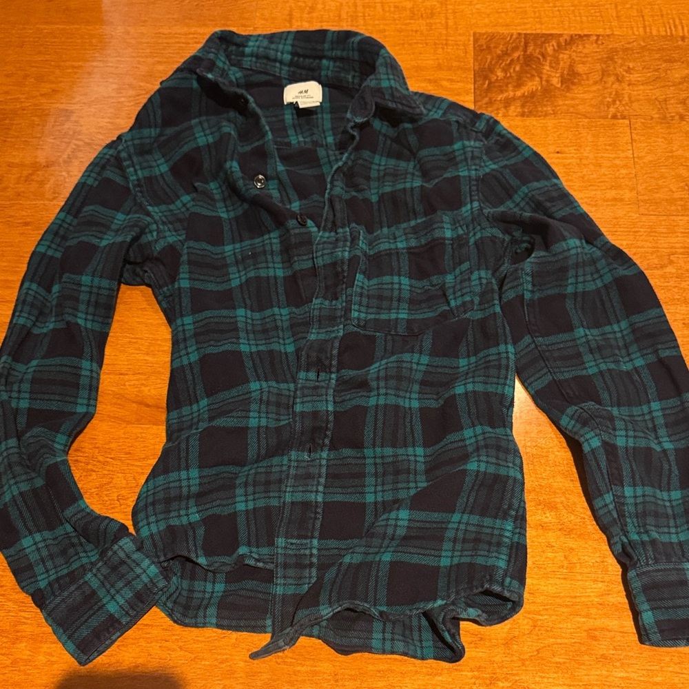 H&M Teal and Black Plaid Shirt